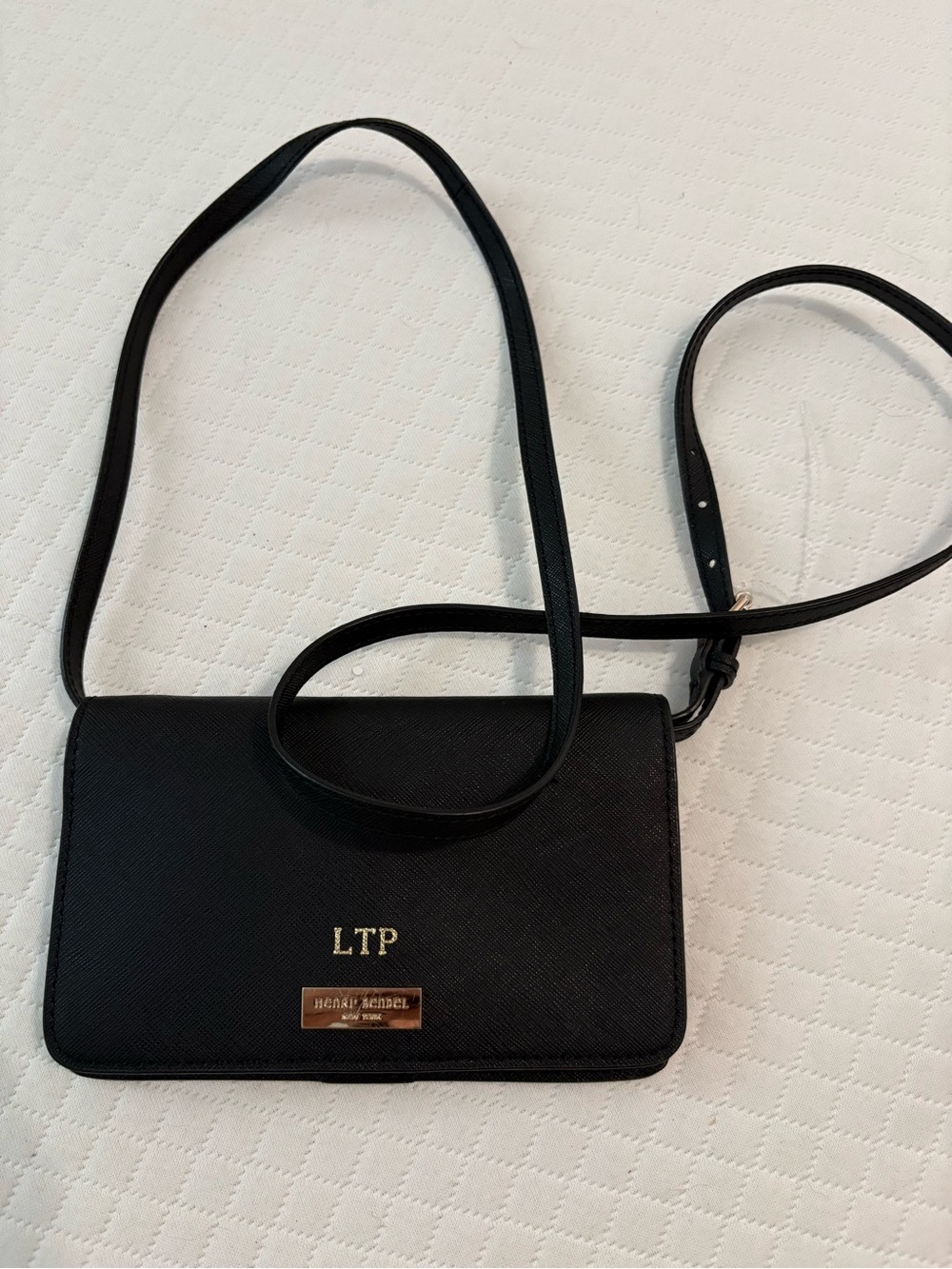 henri bendel Black Crossbody with Gold Plaque and Monogram